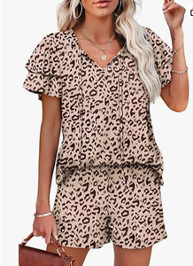 Comfortable Women Summer <b>Matching</b> Set Crew Neck Top and Drawstring Shorts - Product Image 3