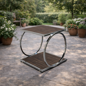 Mesa Auxiliar de Diseño con Base de Metal de Doble Anillo, Mesa de Centro de Dos Niveles con Superficie de Metal, Mueble Moderno para Sala de Estar - Product Image 4