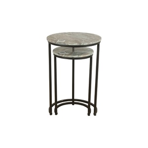 Marble Top Nesting Side Tables Set Tall Slim Accent Stands with Metal <b>Frame</b> Round Stackable Plant Display End Tables Duo - Product Image 1