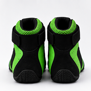 Bottes moto vertes et noires à la cheville avec fermeture auto-agrippante, tige en cuir véritable, doublure en mesh respirante, semelle extérieure en caoutchouc légère, semelle intermédiaire en EVA - Product Image 3