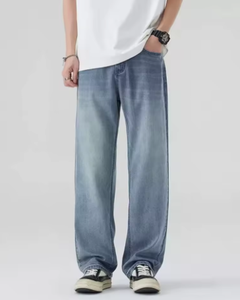 Jeans en denim délavé vintage pour hommes, coupe ample à jambes larges |   Pantalon droit décontracté style streetwear américain toutes saisons - Product Image 6