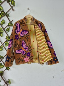 Fabulosa Chaqueta Corta de Terciopelo con Bordado de Mariposas, Estilo Duster, para Invierno, con Cuello Suzani, Abrigo Corto Cálido para Primavera y Fiestas - Product Image 3