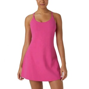 Best Quality Pink Sleeveless Women's <b>Tennis</b> <b>Dress</b> Lightweight Sleeveless Crew Neck Breathable Sportswear Uniforms - Product Image 1