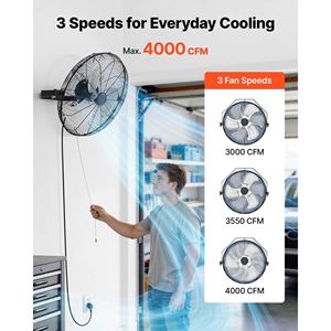 Ventilatore da Parete da 18 Pollici, 3 Velocità, Flusso d'Aria Prolungato, Angolo di Rotazione Regolabile, Controllo Meccanico, Spina AU/US, Installazione a Scatola - Product Image 3