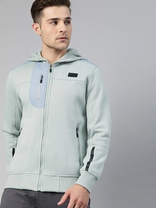 Veste polaire à capuche vert clair pour homme, fermeture éclair sur le devant, couleur unie, respirante, en polyester tricoté, pour l'automne - Product Image 1