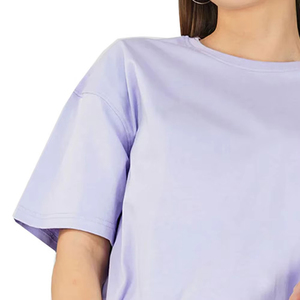 เสื้อยืดผู้หญิงทรงโอเวอร์ไซส์ คอกลม แขนสั้น สีพื้น ผ้าฝ้าย 100% ระบายอากาศ แห้งเร็ว ใส่สบาย เหมาะสำหรับฤดูร้อน - Product Image 5