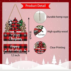 Decorazioni Natalizie per Porta con Motivo Buffalo Plaid, Insegna in Legno 'Buon Natale' per Interni, Decorazioni Natalizie da Appendere alla Porta d'Ingresso - Product Image 1