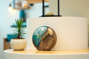Classic Luxury Epoxy Resin & Wooden <b>Table</b> <b>Clock</b> Gifting Home Decor Handmade Customized Ocean Design Restaurants - Product Image 6