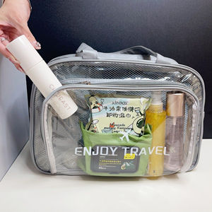 Cosmetic <b>Bag</b> with Zipper Closure Visible <b>Clear</b> Makeup Organizer Multi Large Compartments OEM Sturdy Handle Multi-Function - Product Image 6