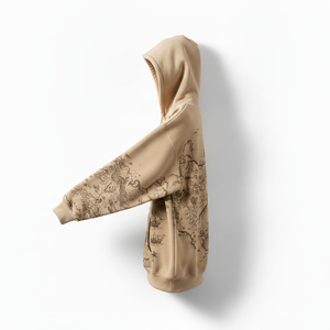 Sudadera con Capucha Beige Vintage para Hombre con Estampado de Mapa Vintage, Corte Regular, Informal, de Algodón Tejido, para Otoño - Product Image 3