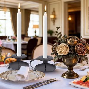 <b>Black</b> Metal Vintage Style <b>Candlestick</b> <b>Holders</b> with Handle Rustic Country Style Table Decorations for Christmas Decoration - Product Image 2