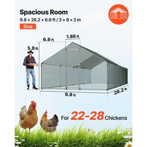 Grande Pollaio in Metallo con Tetto a Spiovente 9.8x26.2x6.5 ft, con Recinto e Chiusura di Sicurezza, Copertura per Area Esterna delle Galline - Product Image 2