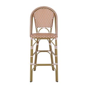 Set di 2 sgabelli da bar francesi in rattan PE da esterno da 29,5 pollici, rosso ruggine e bianco, con struttura in alluminio e finitura in bambù - Product Image 6