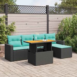 Ensemble de canapés de patio en polyrotin noir, 6 pièces, avec coussins, ensembles de jardin - Product Image 1
