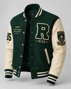 Veste universitaire rouge pour homme Rits Enterprises en laine/polyester/coton/cuir, col montant, boutons en corne, logo sur le devant et le dos - Product Image 5