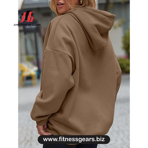 Sweat à capuche surdimensionné pour femme, couleur unie, en coton tricoté, manches longues, respirant, vêtements d'automne - Product Image 2