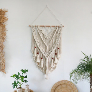 Hand Knotted Cotton Macrame Boho <b>Wall</b> <b>Decor</b> Vertical Pattern Elegant Symmetry Woven Details Eco-Friendly Crafted for Stylish - Product Image 4