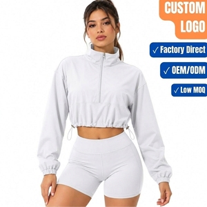 Blouson coupe-vent uni pour femme, col montant, coupe courte, ajusté, à manches longues, vente en gros - Product Image 1