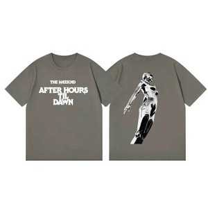 เสื้อยืดแขนสั้นสีเทาพิมพ์ลายหุ่นยนต์ คอกลม ทรงโอเวอร์ไซส์ สไตล์ลำลอง ผ้าฝ้ายเจอร์ซีย์ 100% สำหรับผู้ชาย - Product Image 1