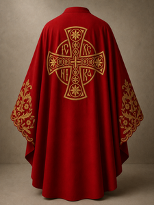 Casulla Bordada Católica, Casulla Bordada Personalizada para Iglesia, Casulla Tradicional Católica Roja - Product Image 3