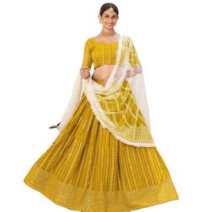 Último diseñador Fab Zone Faux Georgette bordado secuencia trabajo Lehenga Choli elegante Sari paquistaní para fiesta Salwar Kameez - Product Image 1