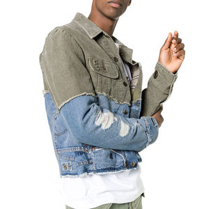 Chaqueta de mezclilla para hombre estilo workwear con patchwork, cuello vuelto, abotonadura sencilla, deshilachada, lavada, corte regular, para otoño - Product Image 4