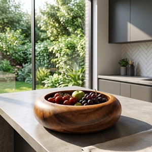 Ensemble d'ustensiles de cuisine en bois de teck massif de qualité alimentaire, bol rond, plat en bois artisanal, saladier artisanal balinais, centre de table - Product Image 3