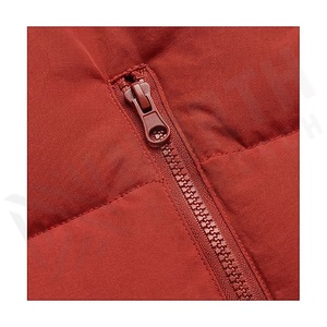 Red Quilted Jacket Full Sleeve Stand Collar Zipper Closure Winter Thick Polyester Wadding Short Length Women's Coat - Product Image 5