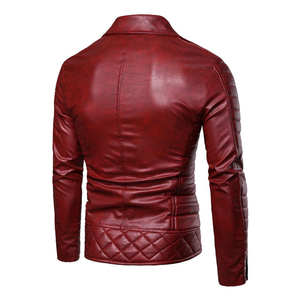 Blouson moto en cuir véritable pour homme, col montant, fermeture éclair, coupe ajustée, longueur standard, couleur unie, pour l'automne, imperméable - Product Image 2
