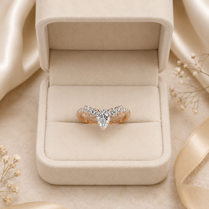 Pear Lab Grown Diamond Tiara Band <b>Ring</b> 10K Rose Gold | <b>Crown</b> Wedding Band | VVS-VS Clarity IGI Certified Luxury Curved <b>Ring</b> - Product Image 5