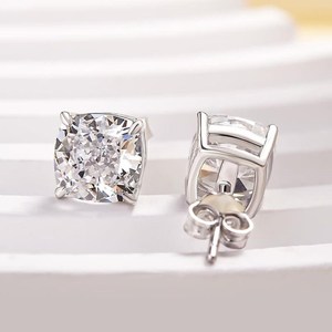 Elongated <b>Cushion</b> Cut 6MM Moissanite Solitaire Stud Earrings 10K White Gold <b>for</b> Unisex Fine Daily Wear Jewelry <b>For</b> Women's - Product Image 4