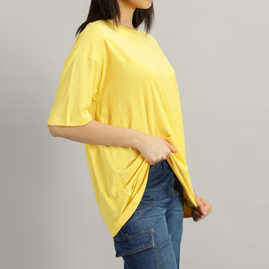 Camiseta Larga de Verano para Mujer, Holgada, Estilo Urbano, Casual, de Color Sólido, Antiarrugas, 100% Algodón, Transpirable - Product Image 4