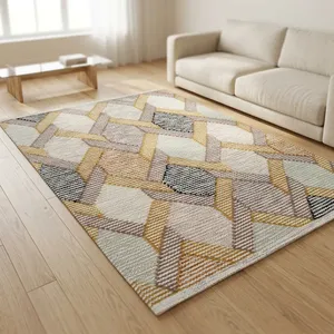 Alfombra Rectangular HILTEX KM Hecha a Mano, Ecológica, Apta para Mascotas, Antideslizante, de Tejido Plano, Estilo Bohemio, Mezcla de Lana, con Estampado Animal y Látex - Product Image 1