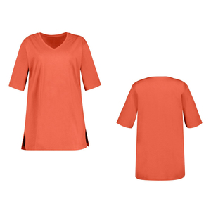 เสื้อยืดคอวีไซส์ใหญ่สำหรับผู้หญิง แบบหลวม สีพื้น สไตล์ลำลอง รับผลิตแบบ OEM ODM ขายส่ง - Product Image 1