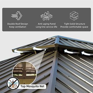 Gazebo y Pérgola Metálica Permanente para Exteriores con Techo Doble de Acero Galvanizado y Estructura de Aluminio Rígida de 12 x 14 pies - Product Image 4