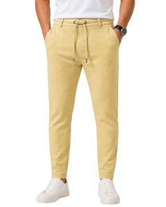 Men Mustard Yellow Slim Fit Casual <b>Jogger</b> Pants Elastic Waist Drawstring Trousers Soft Fabric Streetwear Comfortable Daily Wear - Product Image 1