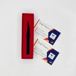 Pince à épiler professionnelle Sami courbée noire pour extensions de cils, en acier inoxydable, 10 mm, pointes lisses, Nano Grip, logo personnalisé - Product Image 6