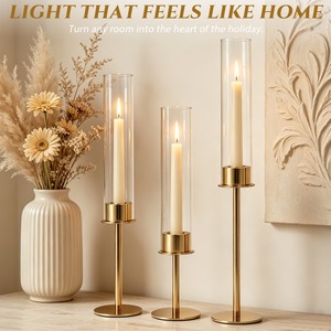 <b>Candlestick</b> Holder Set of 3 Gold Finish Metal <b>Tall</b> Candle Holders for Home Decoration Wedding Use Heat Resistant Design - Product Image 4