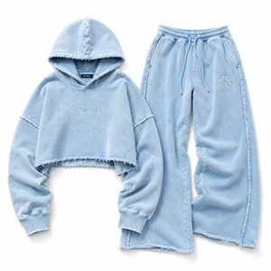 Survêtement à capuche ONE APEX pour femme, coupe courte, séchage rapide, délavé à l'acide, effet usé, bleu ciel, en molleton épais, jambe large - Product Image 6