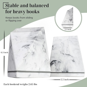 Marble Triangle Bookends Set Of 2 Minimalist Stone Bookends With Rubber Feet For Desk Organization - Product Image 5