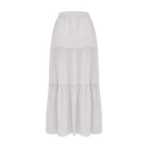 Jupe midi évasée vert émeraude pour femme avec volants, taille haute élastique, en mousseline, style sportif, couleur unie, respirante, idéale pour l'été - Product Image 4