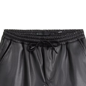 Short en similicuir décontracté taille moyenne avec fermeture à cordon de serrage Service OEM en toile tricotée rayée respirante disponible - Product Image 3