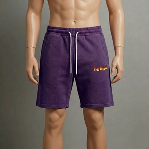 Premium Purple Cotton <b>Sweat</b> <b>Shorts</b> <b>Men</b> Casual Summer Gym <b>Shorts</b> Elastic Waist Drawstring Streetwear Fitness Training <b>Shorts</b> - Product Image 4
