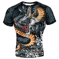 Rashguard à manches courtes pour homme, entièrement imprimé, BJJ, fabricant OEM personnalisé, polyester, élasthanne, extensible dans les 4 sens, respirant de qualité supérieure