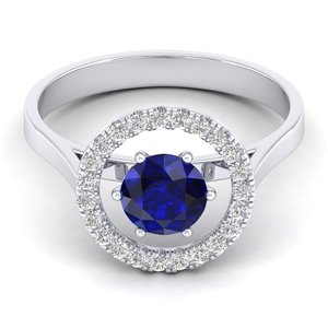 REYES GRA Certified Moissanite <b>Solitaire</b> <b>Ring</b> in 925 Sterling <b>Silver</b> Round Cut 0.84 Carat Blue Sapphire Gemstone Fine Jewelry - Product Image 1