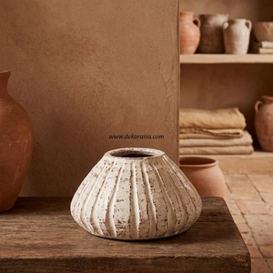 Vase bas en terre cuite blanc Abeja M, fait main, bol décoratif en céramique, urne de table, vente en gros - Product Image 6