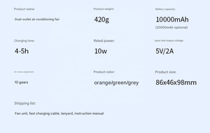 Ventilador de Aire Acondicionado Portátil sin Aspas con Doble Salida y Motor sin Escobillas, Ventilador Exterior a Batería con Luz K300 - Product Image 6