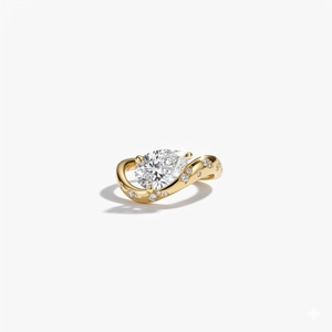 Anillo de Oro 14K con Diamantes en Forma de Pera Abstractos Estilo Oriente-Oeste, Banda de Oro Fundido, Diamantes Cultivados en Laboratorio Certificados por IGI, Joyería Nupcial de Alta Gama - Product Image 1