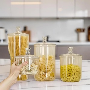 Set Of 4 Glass <b>Containers</b> With Teddy Bear Design Lid Cute <b>Kitchen</b> <b>Storage</b> Jar For Keeps Food Fresh And Protected From Moisture - Product Image 5