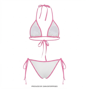 Conjunto de Bikini Triangular Blanco y Rosa de Poliamida y Elastano de 190 GSM Premium para Mujer, con Estampado por Transferencia de Calor y Logotipo Personalizado - Product Image 2